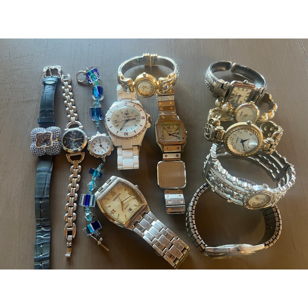 Lot Of 9 Watches Gruen Geneva Quartz Repair Parts Nonworking Destash Crafts